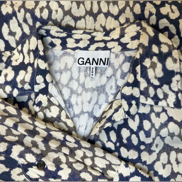 GANNI Leopard Print Long Sleeve Cotton Poplin Shirt | Total Eclipse Sz 36 - Picture 7 of 9
